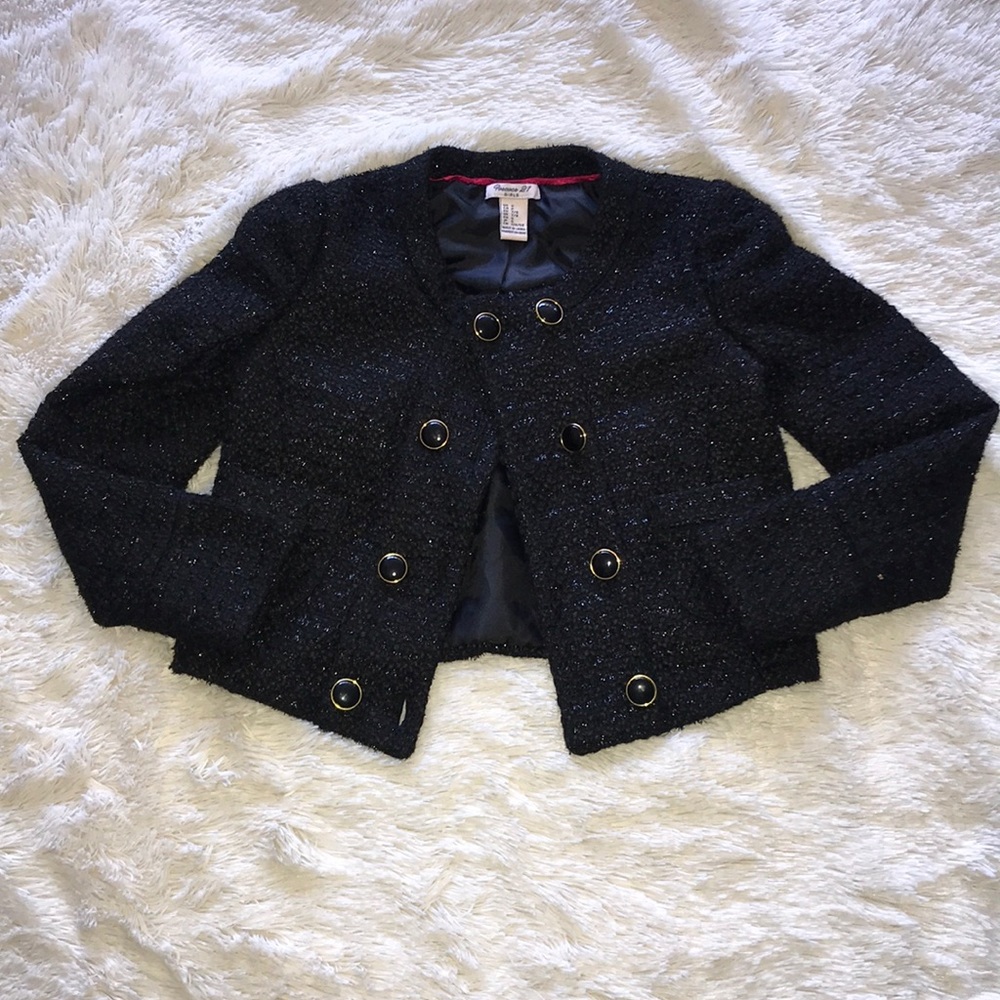 Black tweed style waist jacket